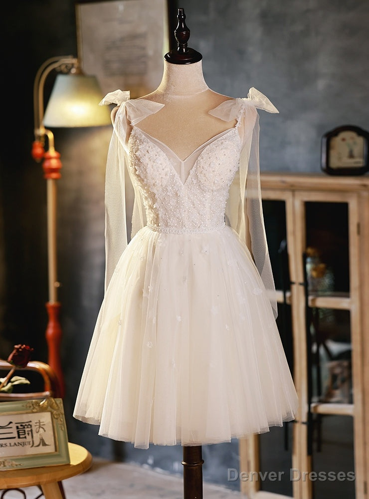 Ivory White Tulle Beading Homecoming Dress Main image
