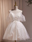 Ivory White Tulle Spaghetti Straps Pearls Homecoming Dress