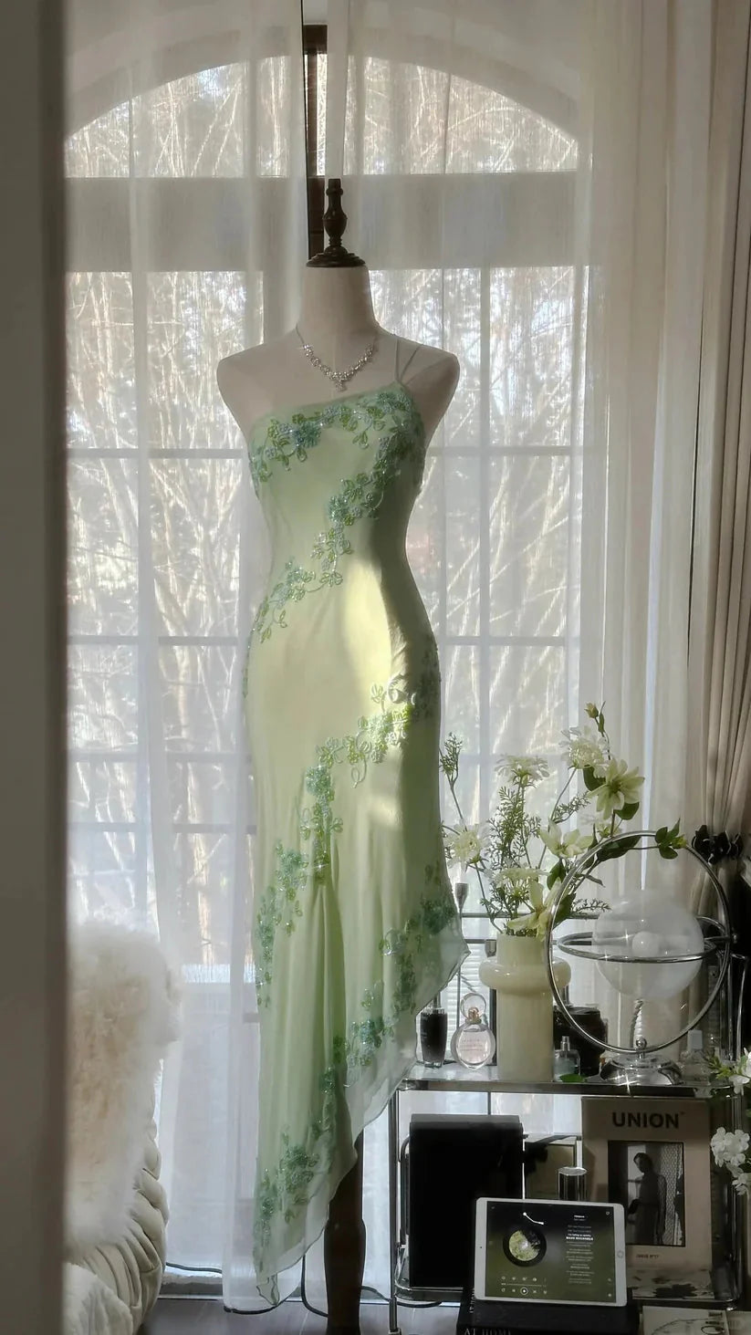 Ivory/Green Vintage Fashion One Shoulder Exquisite Beaded Long Chiffon Ball Gown Birthday Party Dress Cocktail Party Dress Evening Dress Prom Dress Secondary image