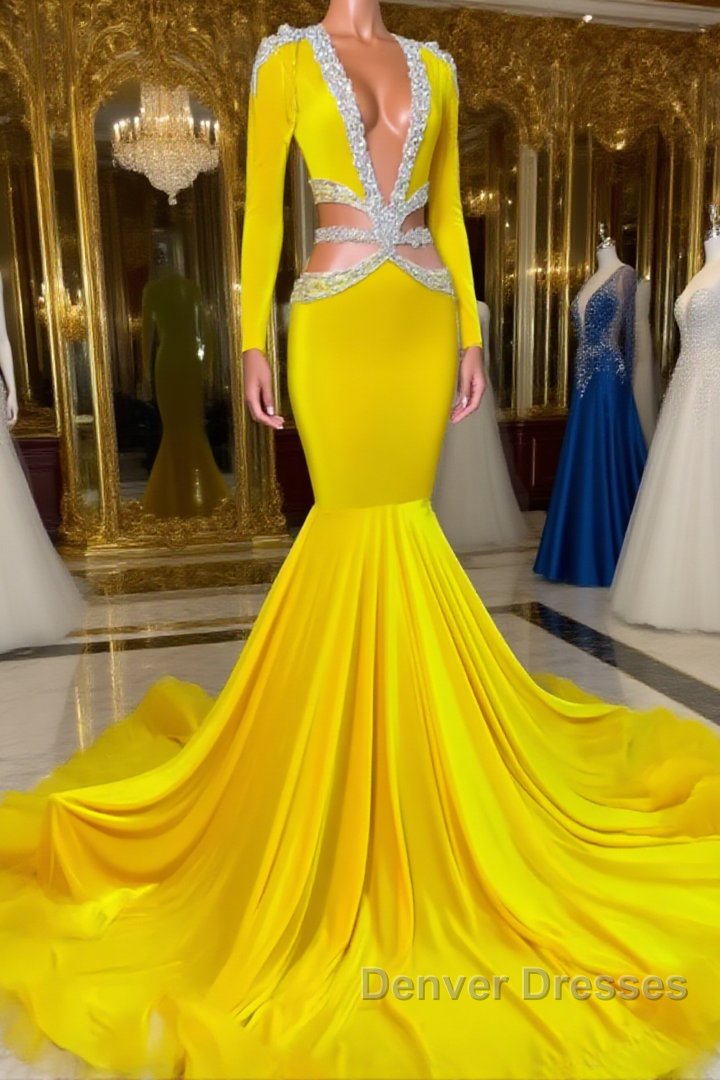 Jewel Mermaid Lace Sequined Beaded Floor-length Long Sleeve Prom Dress Main image