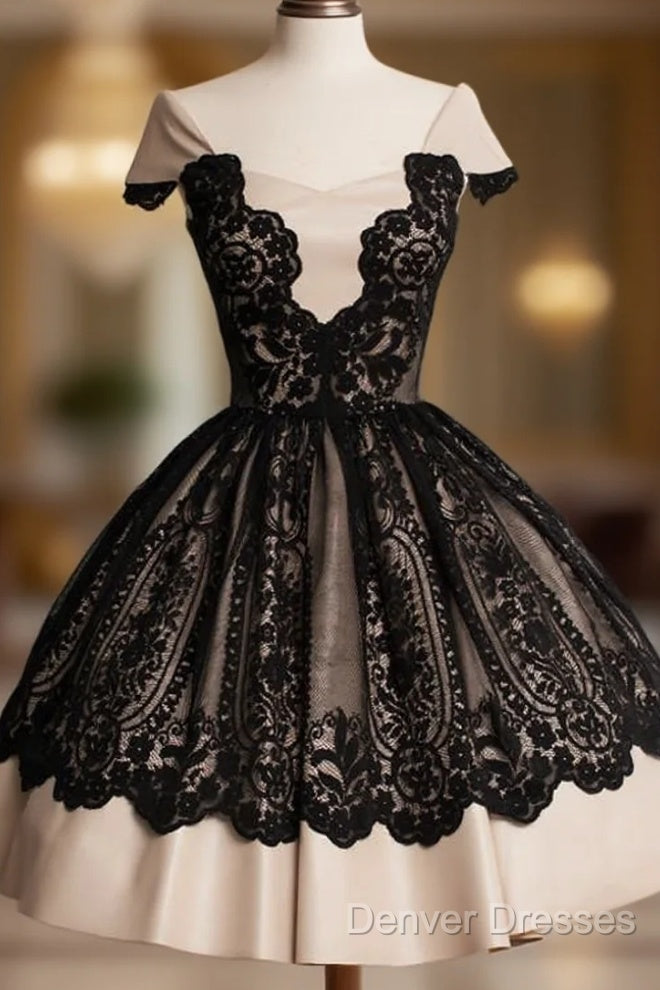Knee-Length Cap Sleeves Homecoming Dress With Black Lace Main image