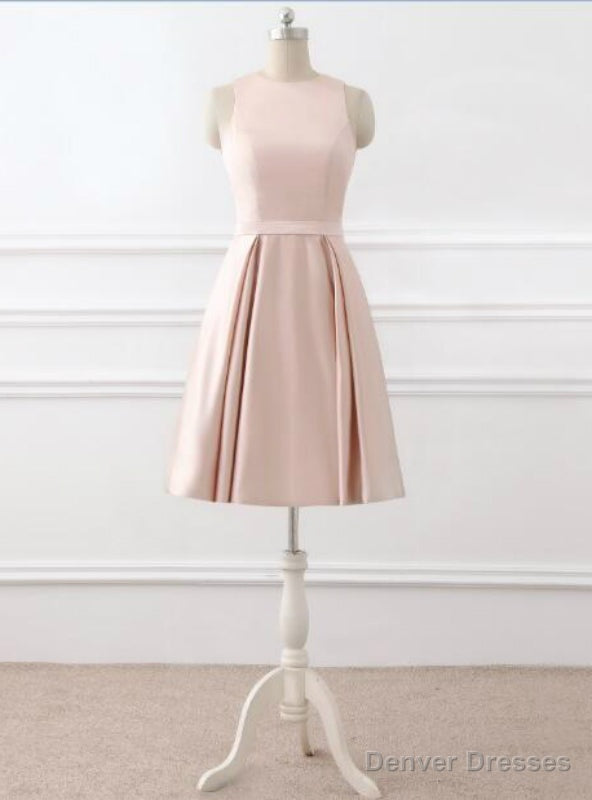 Knee Length Satin Lace Back See Through Short Cocktail Dresses