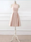 Knee Length Satin Lace Back See Through Short Cocktail Dresses