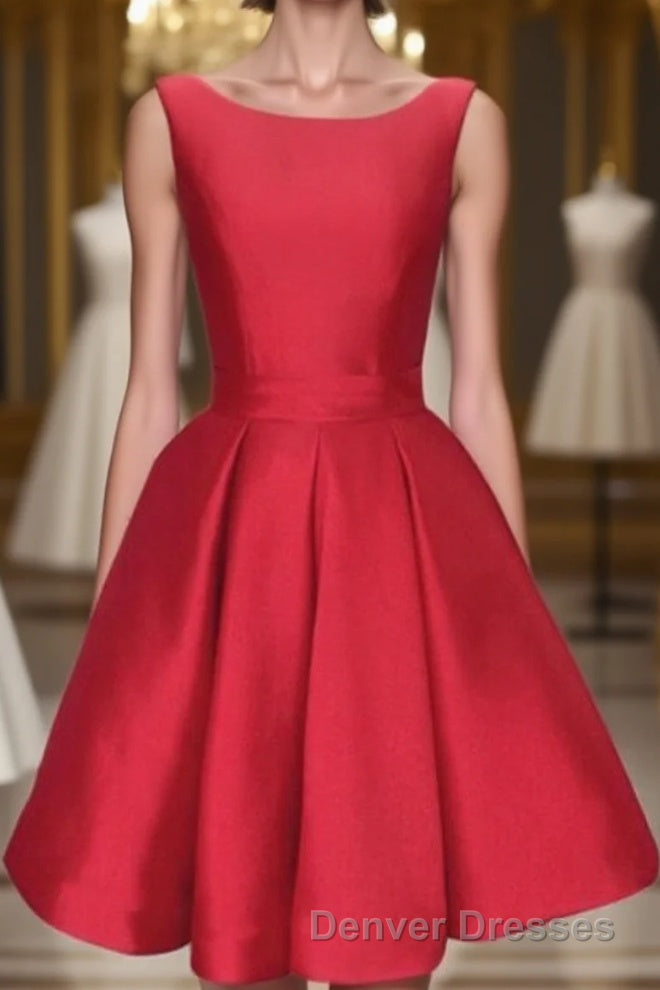 A-Line Sleeveless Scoop Sash Satin Mini Homecoming Dress