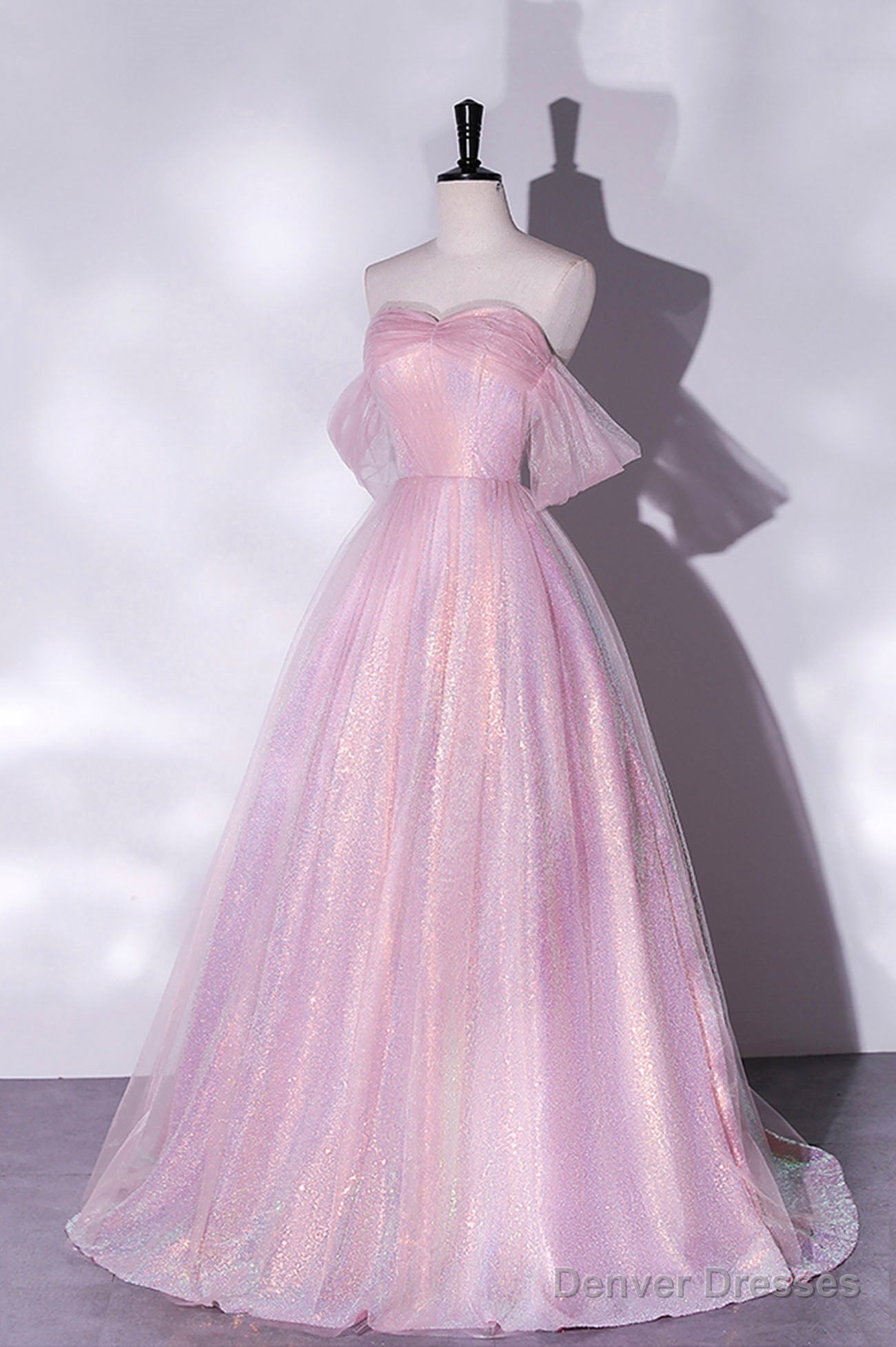 Pink Tulle Sequins Long Prom Dress, A-Line Formal Graduation Dress Secondary image