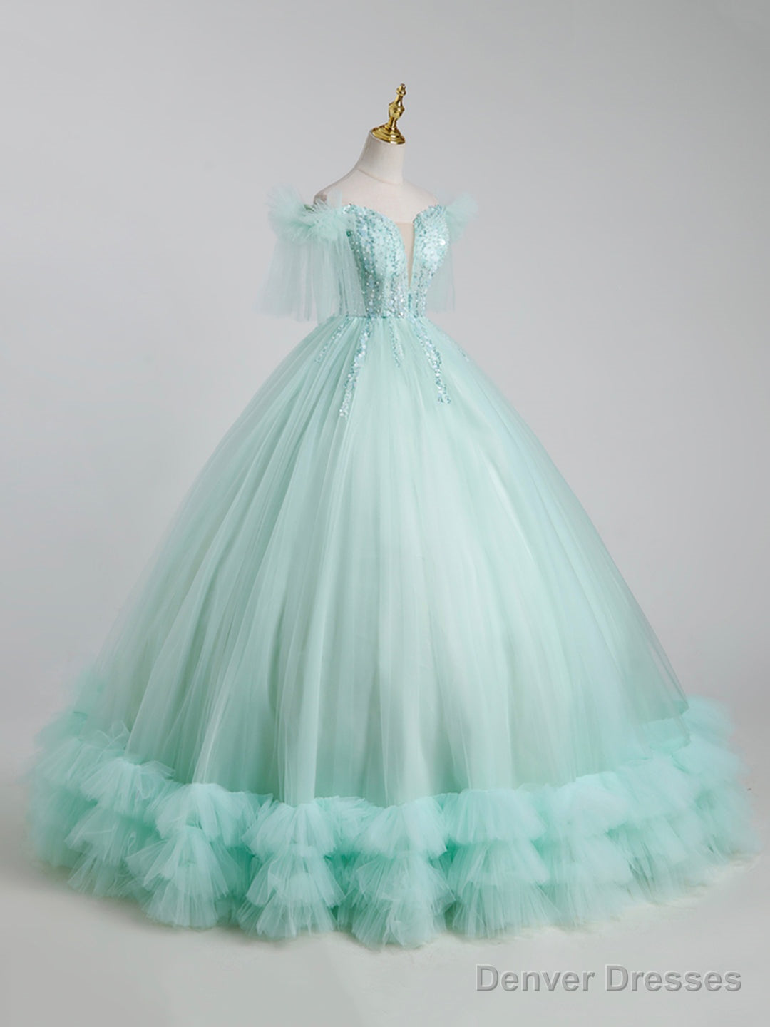 Beautiful Tulle Sequins Long Ball Gown, A-Line Tulle Sweet 16 Dress