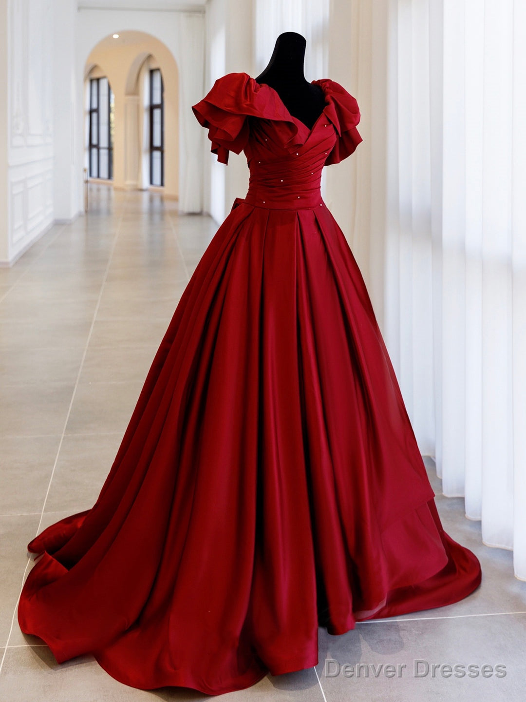 Burgundy Satin Long Prom Dress, A-Line Evening Party Dress Main image