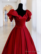 Burgundy Satin Long Prom Dress, A-Line Evening Party Dress