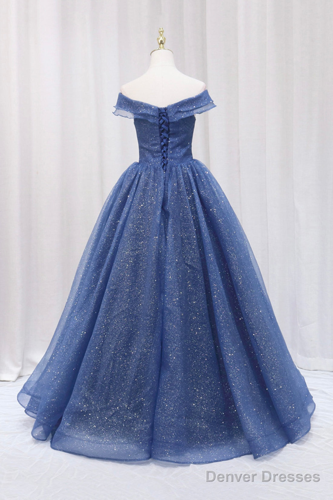 Blue Off the Shoulder Long Party Dress Evening Gown, Blue Junior Prom Dress Main image