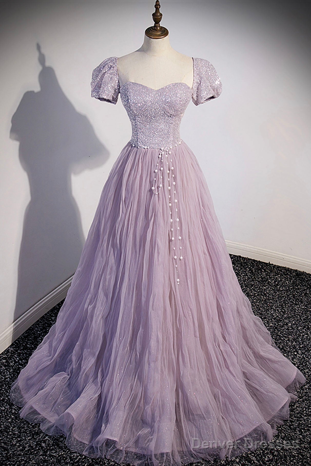 Purple Tulle Sequins Floor Length Prom Dress, A-Line Evening Party Dress Main image
