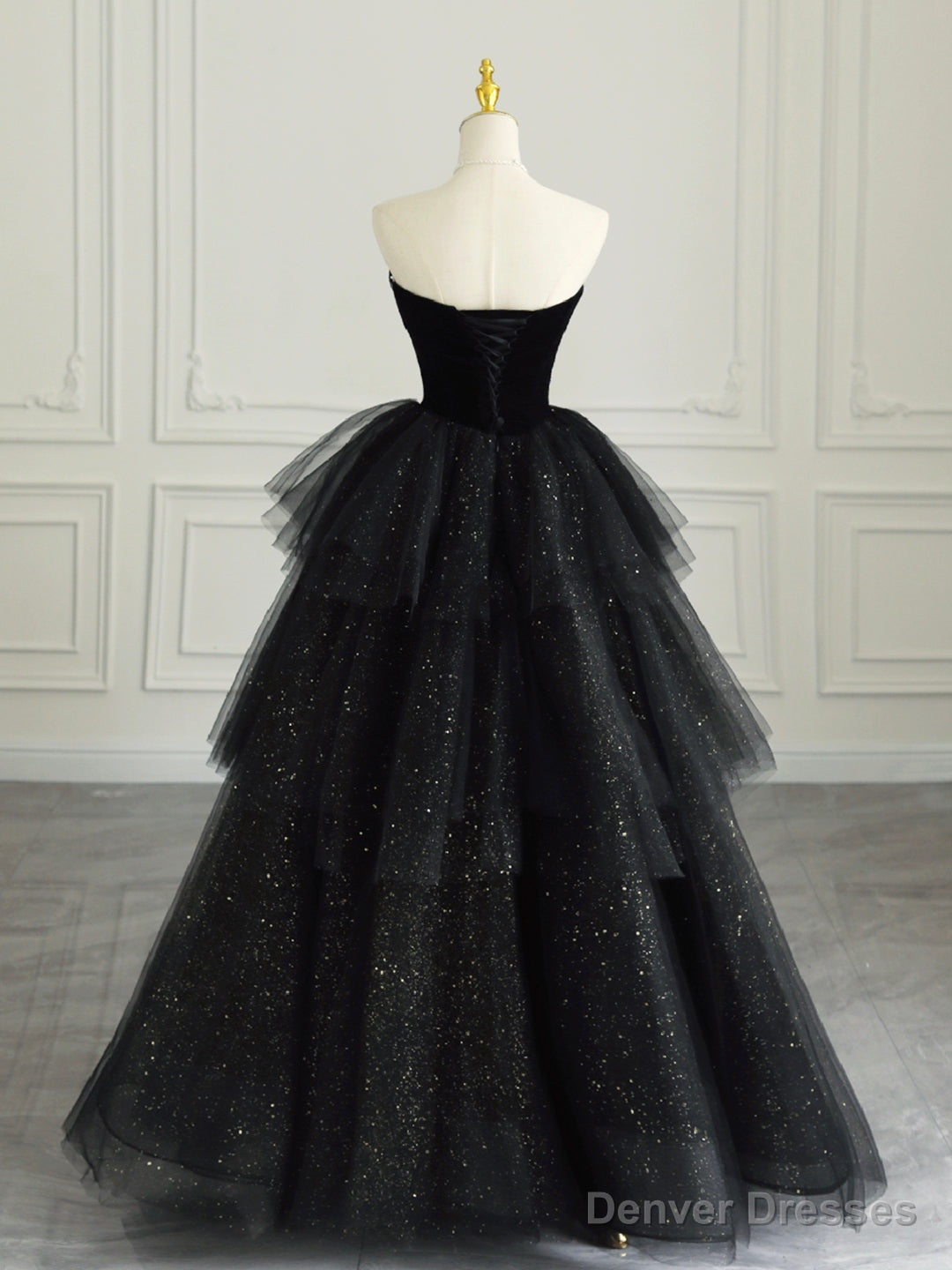 Black Strapless Tulle Formal Dress with Velvet, A-Line Sweetheart Neck Long Prom Dress Secondary image
