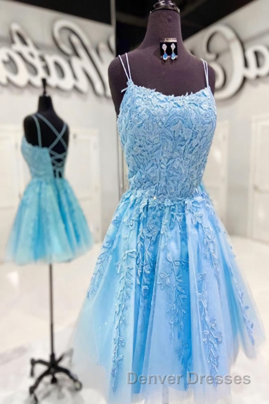 Lace Applique A-line Homecoming Dress Short Prom Dress,Semi Formal Dress