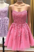 Lace Applique A-line Homecoming Dress Short Prom Dress,Semi Formal Dress