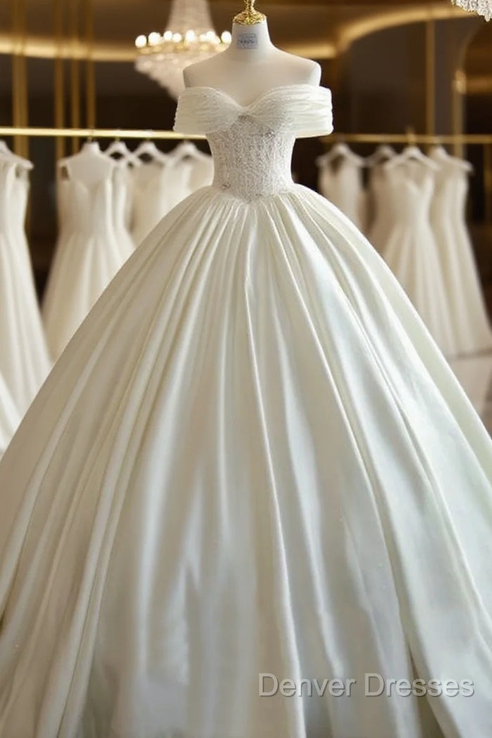 Lace Applique Satin Wedding Dress Prom Dress Illusion Bride Custom Main image