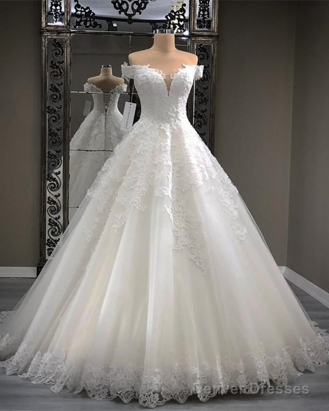 Lace Appliques Sweetheart Tulle Ball Gowns Wedding Dresses Off The Shoulder Main image