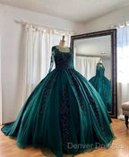 Lace Beaded Green Ball Gown Quinceanera Dress Long Sleeves Graduation Dress