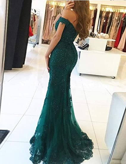Lace Beaded Tulle Maxi Evening Dress Off The Shoulder Mermaid Formal Party Dress
