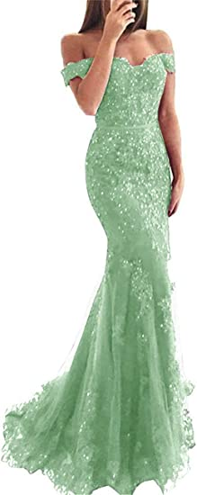Lace Beaded Tulle Maxi Evening Dress Off The Shoulder Mermaid Formal Party Dress