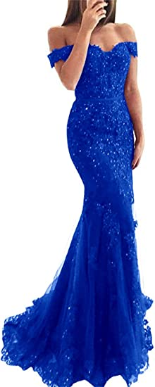 Lace Beaded Tulle Maxi Evening Dress Off The Shoulder Mermaid Formal Party Dress