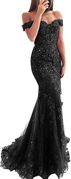 Lace Beaded Tulle Maxi Evening Dress Off The Shoulder Mermaid Formal Party Dress