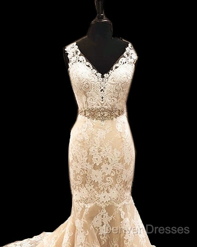 Lace Cap Sleeves Mermaid Wedding Dress V Neck With Sashes Secondary image