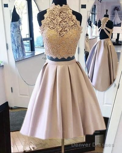 Lace Crop Satin Skirt Two Piece Homecoming Dress Main image