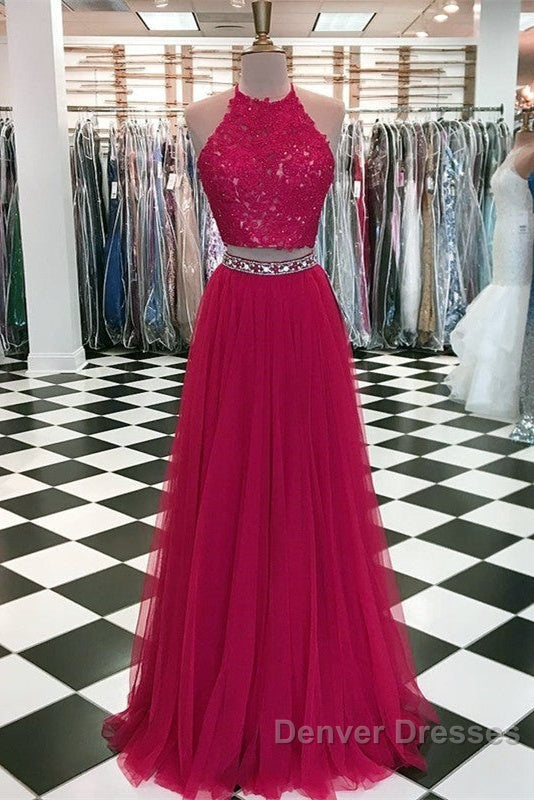 Lace Crop Top Tulle Prom Dress Two Piece Evening Gowns Beaded Sashes Secondary image