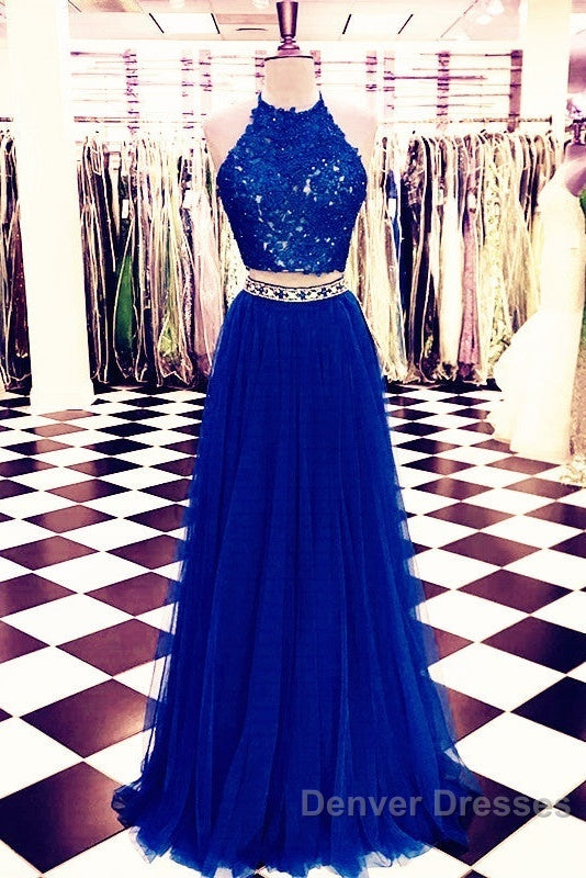 Lace Crop Top Tulle Prom Dress Two Piece Evening Gowns Beaded Sashes