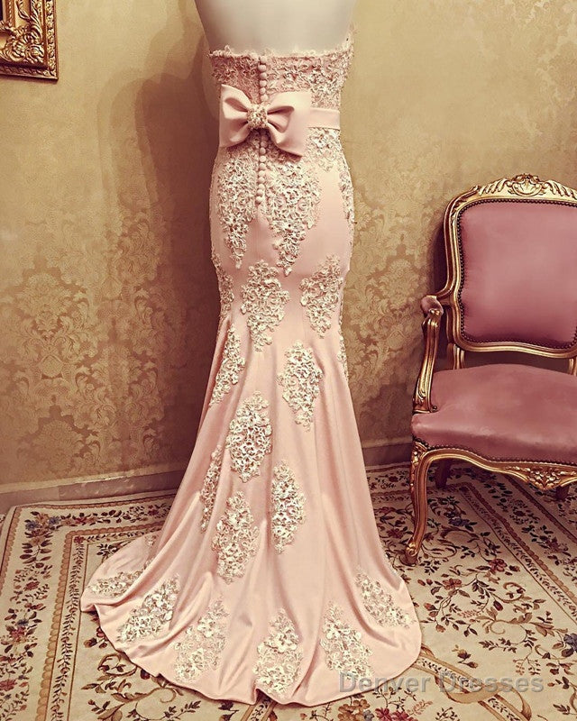 Lace Embroidery Sweetheart Bow Back Prom Dresses Mermaid