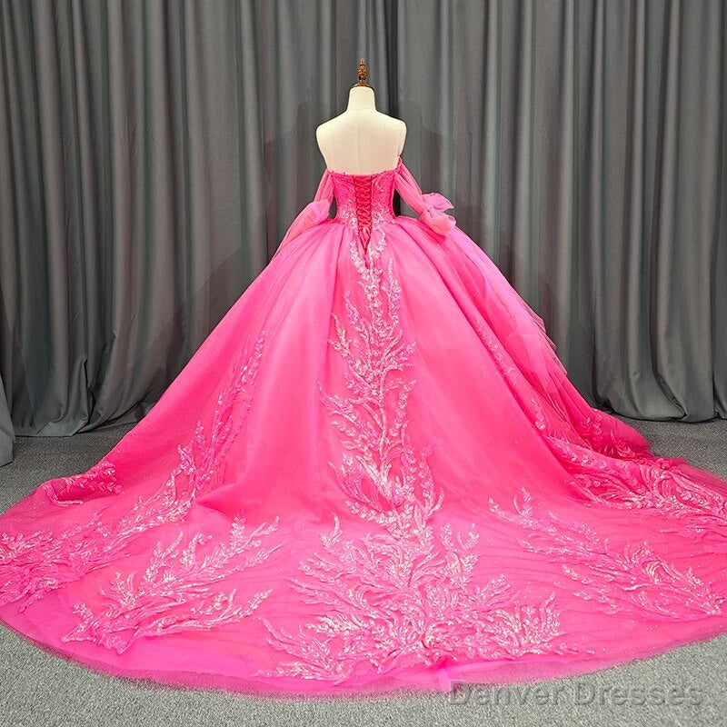 Lace Hot Pink Sequins Ball Gown Quinceaera Dress Secondary image
