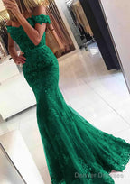 Lace Long/Floor-Length Trumpet/Mermaid Sleeveless Off-The-Shoulder Zipper Prom Dresses With Appliqued Beaded