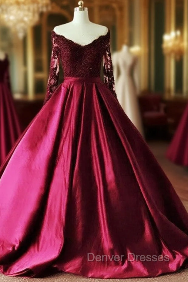 Lace Long Sleeves Ball Gown Satin Dress Off The Shoulder Main image