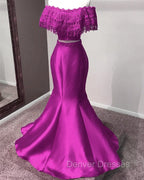 Lace Off Shoulder Mermaid Two Piece Prom Dress