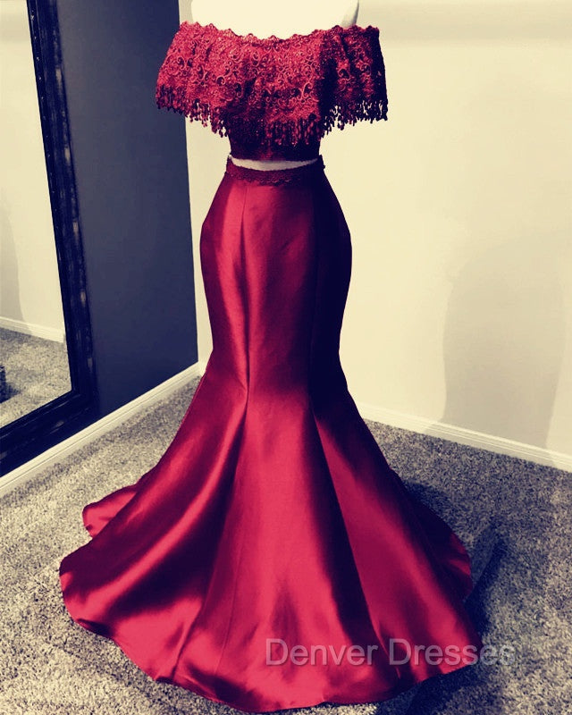 Lace Off Shoulder Mermaid Two Piece Prom Dress