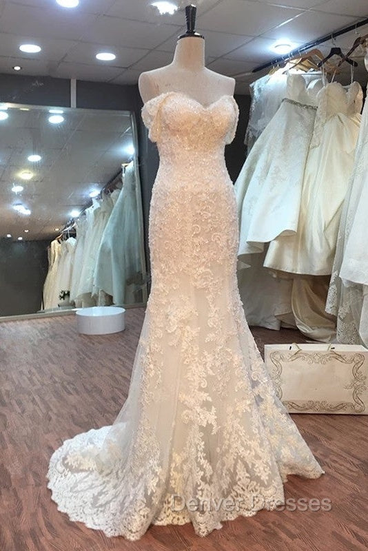 Lace Off Shoulder Mermaid Wedding Dress Removable Skirt Secondary image