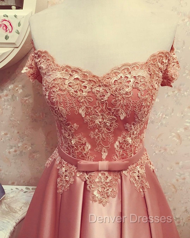 Lace Off Shoulder Satin Homecoming Dress Bow Sashes