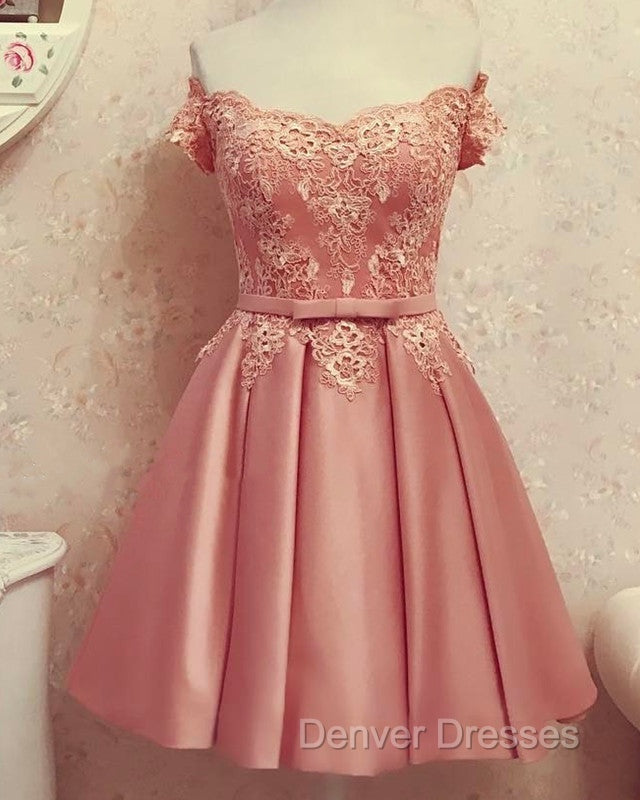 Lace Off Shoulder Satin Homecoming Dress Bow Sashes