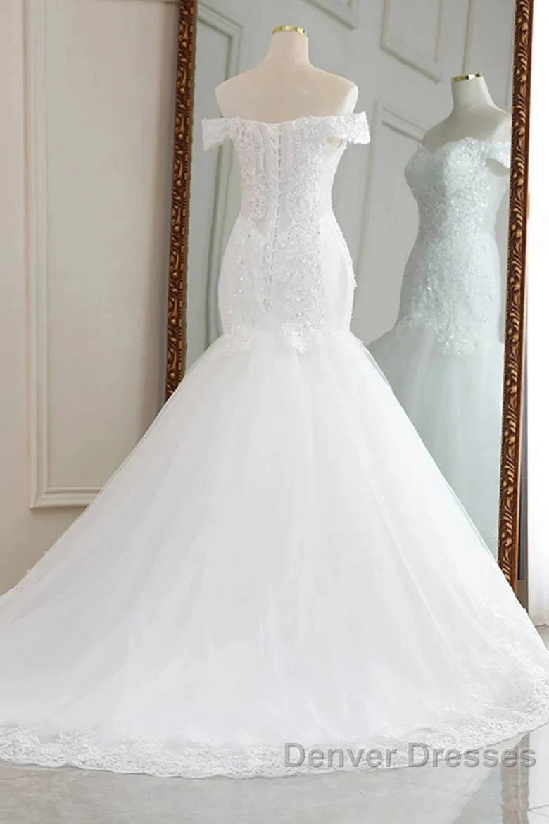 Lace Off-The-Shoulder Trumpet Long Wedding Dress Secondary image