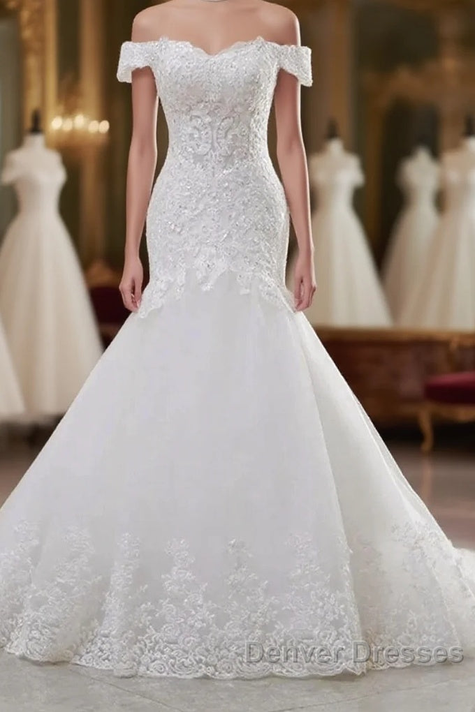 Lace Off-The-Shoulder Trumpet Long Wedding Dress Main image