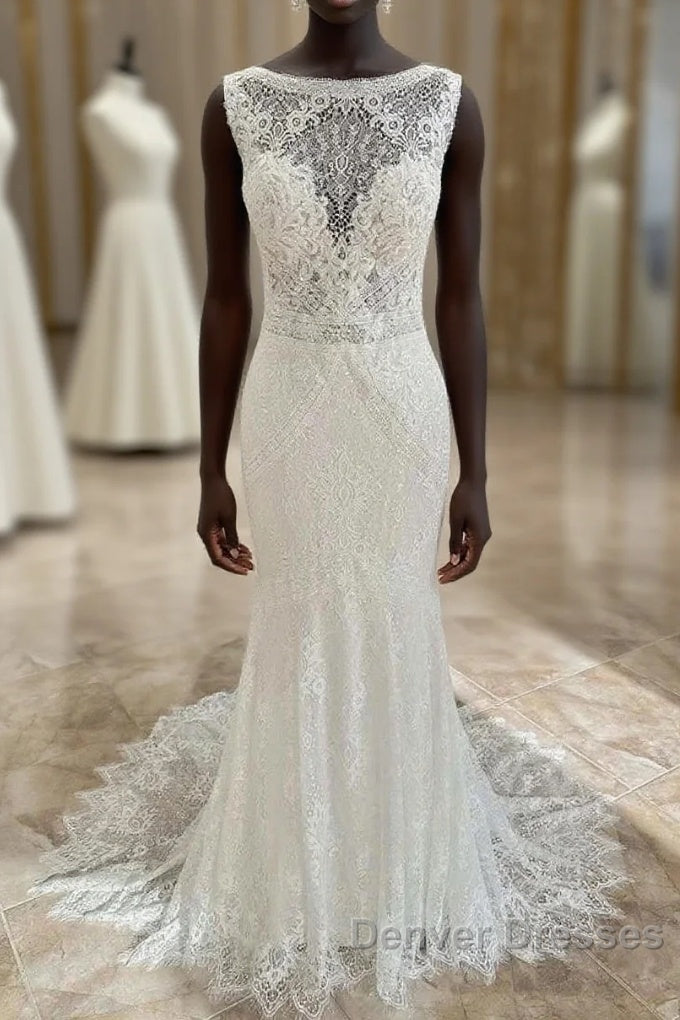 Lace Open Back Mermaid Long Wedding Dress Main image