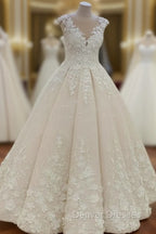 Lace Princess Wedding Dress Cap Sleeves