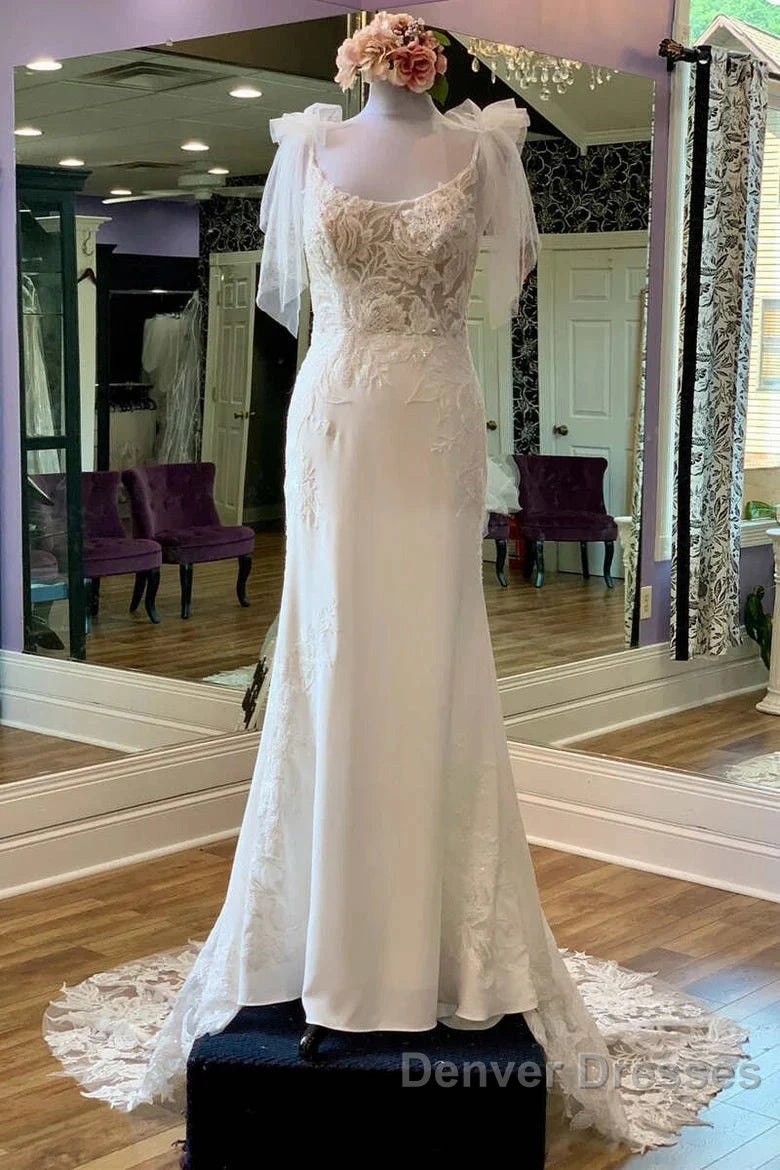 Lace Scoop Neck Backless Mermaid Long Wedding Gown