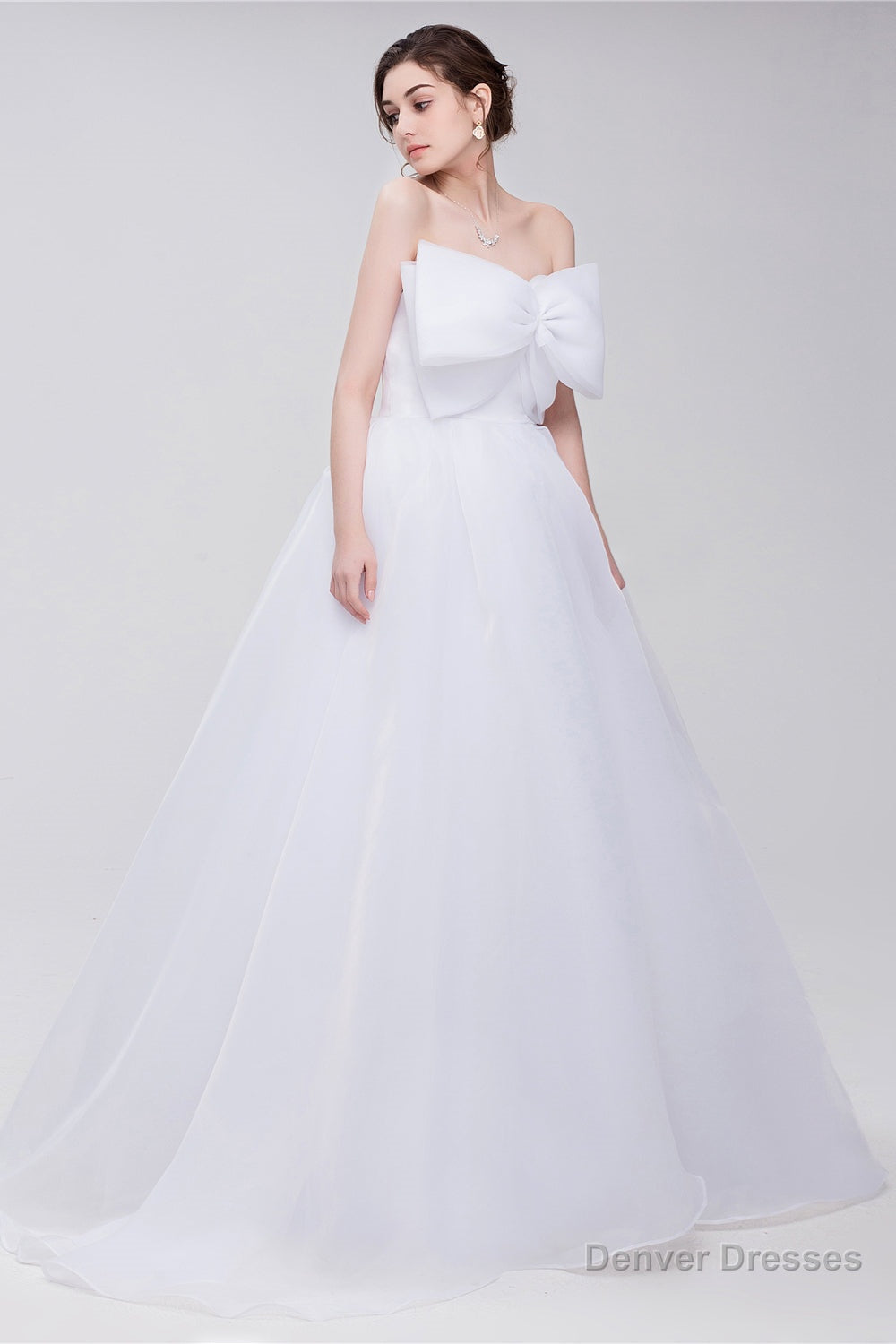 Lace Sheer Waist Long Pleated A-line Train Wedding Dresses with Half Sleeves