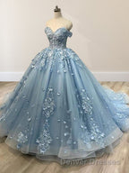 Lace Sky Blue Off the Shoulder Ball Gown Quinceanera Dress