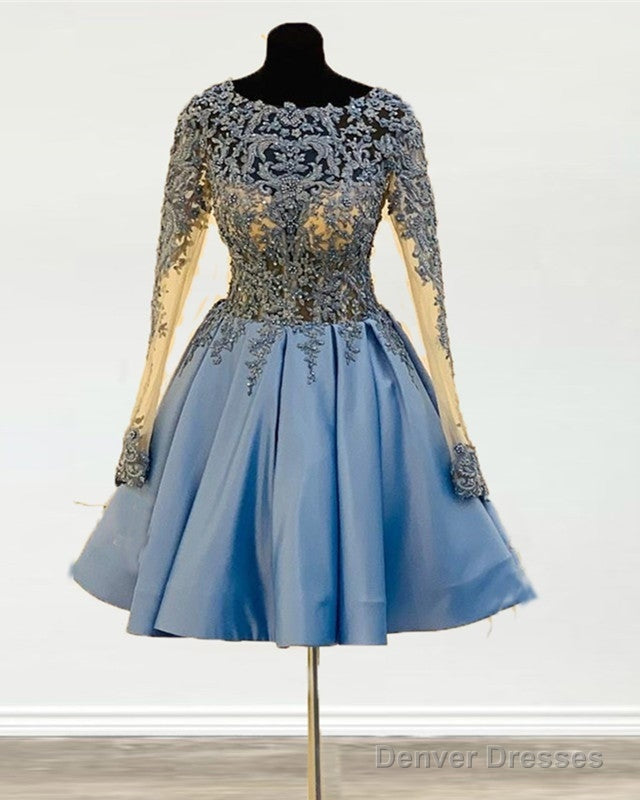 Lace Sleeves Satin Homecoming Dresses Short