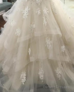 Lace Sweetheart Beaded Sashes Ruffles Tulle Ball Gowns Wedding Dresses