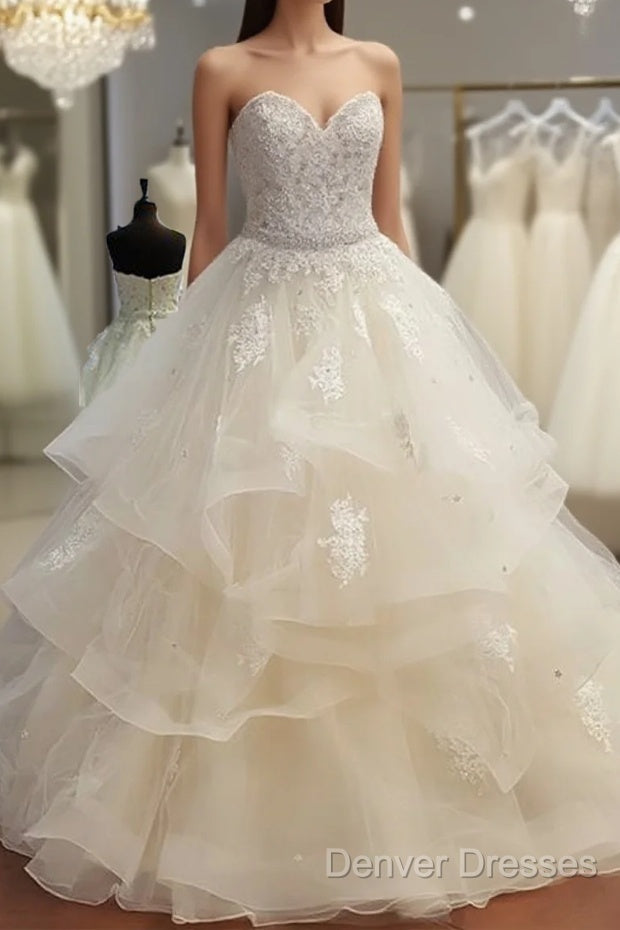 Lace Sweetheart Organza Layered Ball Gowns Wedding Dress Main image