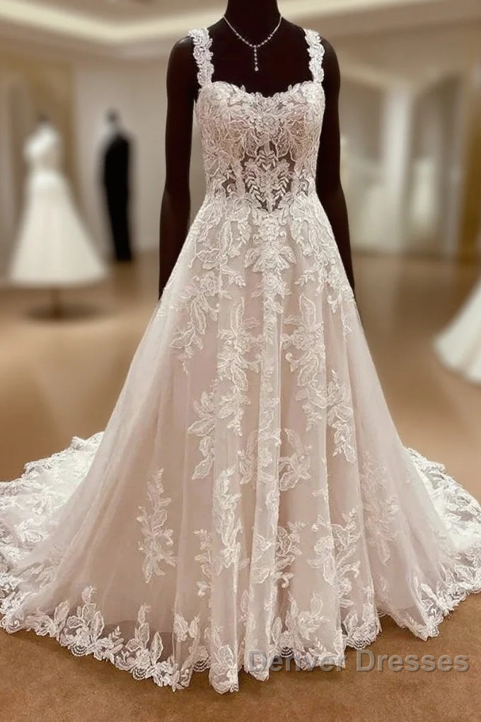 Lace Sweetheart Straps A-Line Long Bridal Gown Main image