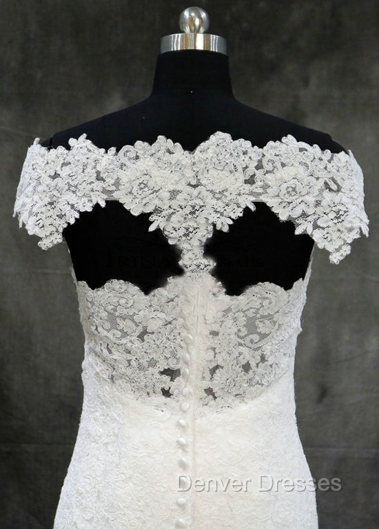 Lace Trumpet/Mermaid Sweep Train Off-The-Shoulder Wedding Dress