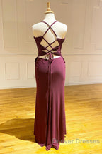 Lace-Up Burgundy Pleated Chiffon Bridesmaid Dress